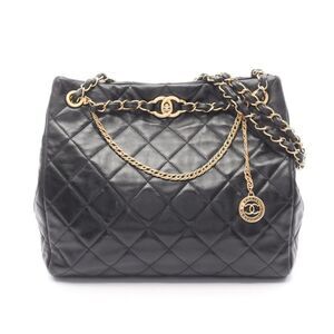 CHANEL Tote Bag Matelasse Black Lambskin (sheep Leather) Matelasse Shoulder